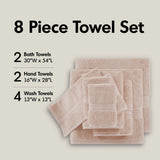 Antibacterial Spa-Like 8-Piece Bathroom Towel Set, Pink