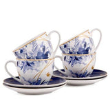 Mizuki Blue Porcelain Teacup & Saucer Set of 4