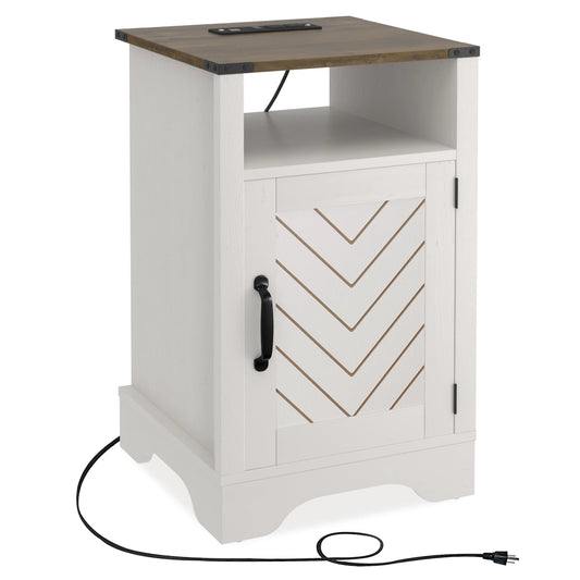 Nightstand with Charging Station Wooden End Table