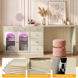 Rotatable L-Shaped Vanity Desk with Led Light, Double Arched
