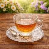 Vintage Embossed Glass Tea Cup & Saucer Set