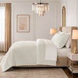 Soft Velvet Cross Stitch Coverlet Set with Shams, White