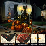 Solar Halloween Garden Flag 12x18 - Black Cat & Pumpkin, Led