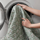 3pc Ruffle Printed Vermicelli Stitched Quilt Set, Sage Green