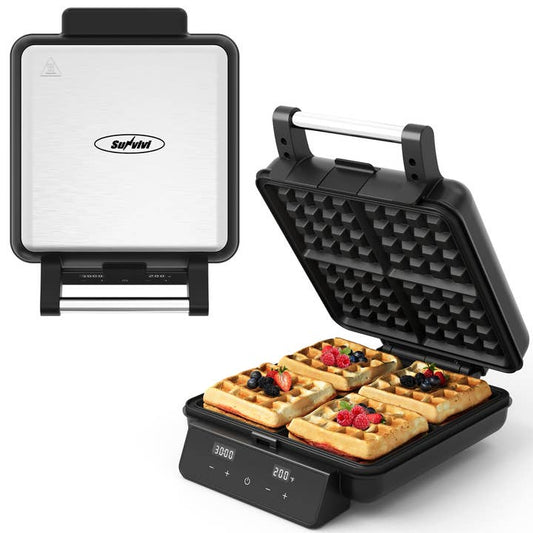 Stainless Steel Waffle Maker 4 Slices with Quick Heat-Up