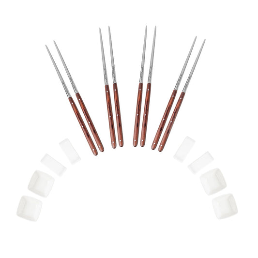 Pakkawood Chopsticks with Ceramic Rests & Sauce Bowls Set