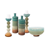 Capri Stripe Glass Candle Holder- Short