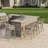 PURPLE LEAF Outdoor Bar Stools Counter Stools Rattan Bar Stools Chair with Backrest for Indoor or Outdoor, Kitchen lsland
