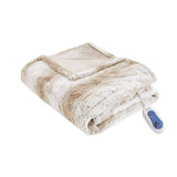 Heated 50x70" Faux Long Fur Electric Throw Blanket, Beige