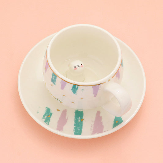 Cute Bunny Ceramic Mug Cup & Saucer Set