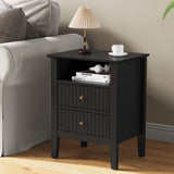 Black Fluted Nightstand with 2 Drawers, Modern Sofa Table