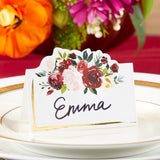 Burgundy Blush Floral Tent Place Card (Set of 50)