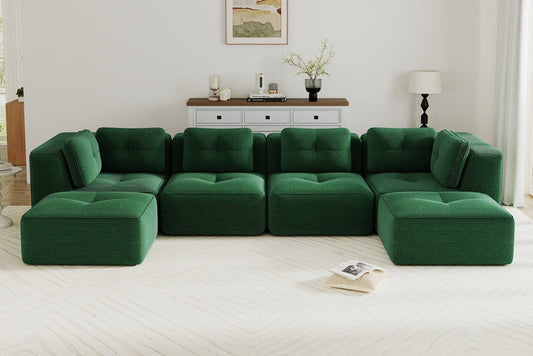 CORDELIA 151" 4-Seater High Armrest Sofa with 2 Ottomans