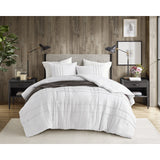 Grid Textured Soft Washed Pleated Comforter Set, White