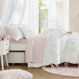Shabby Chic Ruched Microfiber Comforter Set, White