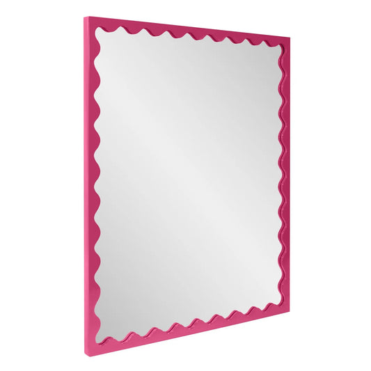 Santosh Rectangular Mirror with Inner Scalloped Edge in Glossy Hot Pink
