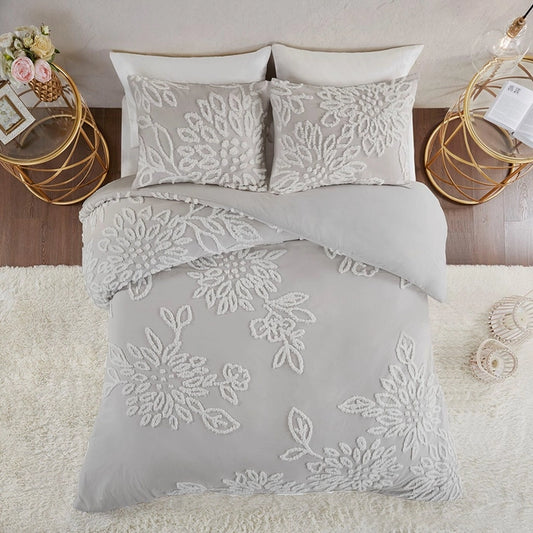 3-Piece Comforter, or Duvet Cover Set Grey Floral
