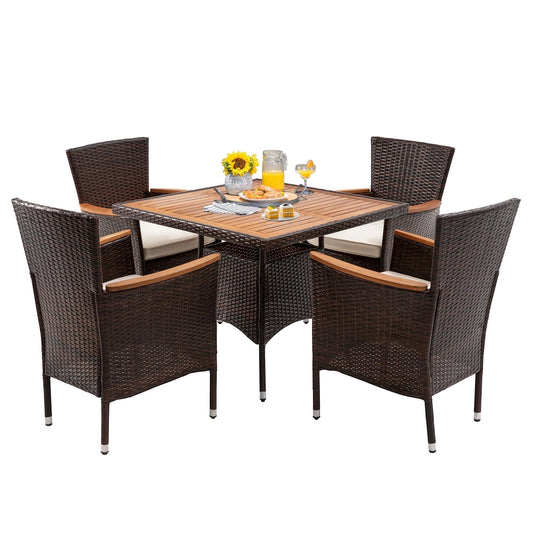 5 Piece Patio Wicker Dining Sets For 4, Rattan