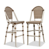 PURPLE LEAF French Counter Height Bar Height Stool Set of 2, Patio Bar Chairs with Back Rattan, French Bistro Set