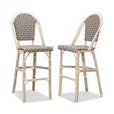PURPLE LEAF French Counter Height Bar Height Stool Set of 2, Patio Bar Chairs with Back Rattan, French Bistro Set