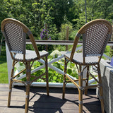 PURPLE LEAF French Counter Height Bar Height Stool Set of 2, Patio Bar Chairs with Back Rattan, French Bistro Set