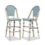 PURPLE LEAF French Counter Height Bar Height Stool Set of 2, Patio Bar Chairs with Back Rattan, French Bistro Set
