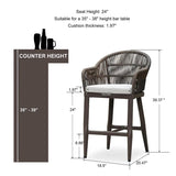 PURPLE LEAF Outdoor Bar Stools Rattan Bar Stools Counter Stools with Back and Cushions  for Patio, Garden, Kitchen