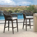 PURPLE LEAF Outdoor Bar Stools Rattan Bar Stools Counter Stools with Back and Cushions  for Patio, Garden, Kitchen