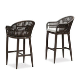 PURPLE LEAF Outdoor Bar Stools Rattan Bar Stools Counter Stools with Back and Cushions  for Patio, Garden, Kitchen