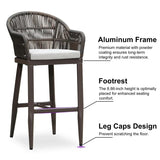 PURPLE LEAF Outdoor Bar Stools Rattan Bar Stools Counter Stools with Back and Cushions  for Patio, Garden, Kitchen