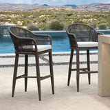PURPLE LEAF Outdoor Bar Stools Rattan Bar Stools Counter Stools with Back and Cushions  for Patio, Garden, Kitchen