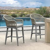 PURPLE LEAF Outdoor Bar Stools Rattan Bar Stools Counter Stools with Back and Cushions  for Patio, Garden, Kitchen