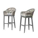 PURPLE LEAF Outdoor Bar Stools Rattan Bar Stools Counter Stools with Back and Cushions  for Patio, Garden, Kitchen