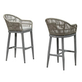 PURPLE LEAF Outdoor Bar Stools Rattan Bar Stools Counter Stools with Back and Cushions  for Patio, Garden, Kitchen