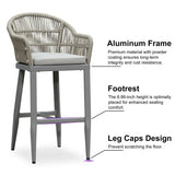 PURPLE LEAF Outdoor Bar Stools Rattan Bar Stools Counter Stools with Back and Cushions  for Patio, Garden, Kitchen