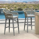 PURPLE LEAF Outdoor Bar Stools Rattan Bar Stools Counter Stools with Back and Cushions  for Patio, Garden, Kitchen