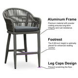 PURPLE LEAF Outdoor Bar Stools Rattan Bar Stools Counter Stools with Back and Cushions  for Patio, Garden, Kitchen