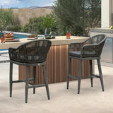 PURPLE LEAF Outdoor Bar Stools Rattan Bar Stools Counter Stools with Back and Cushions  for Patio, Garden, Kitchen