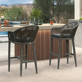 PURPLE LEAF Outdoor Bar Stools Rattan Bar Stools Counter Stools with Back and Cushions  for Patio, Garden, Kitchen