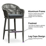 PURPLE LEAF Outdoor Bar Stools Rattan Bar Stools Counter Stools with Back and Cushions  for Patio, Garden, Kitchen