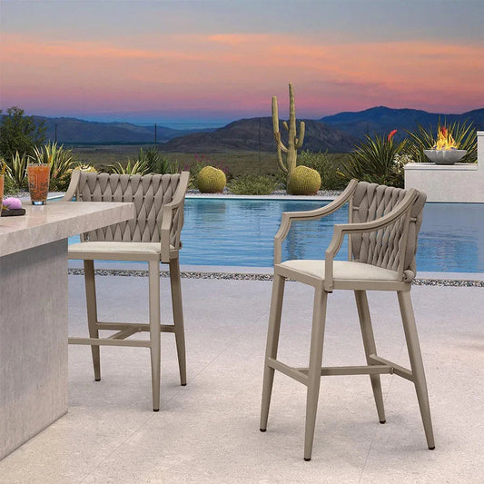 PURPLE LEAF Outdoor Bar Stool Set of 2 Aluminum Frame Bar Chair with Cushion and Back Kitchen Island Bar Stools