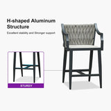 PURPLE LEAF Outdoor Bar Stool Set of 2 Aluminum Frame Bar Chair with Cushion and Back Kitchen Island Bar Stools