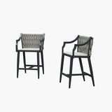 PURPLE LEAF Outdoor Bar Stool Set of 2 Aluminum Frame Bar Chair with Cushion and Back Kitchen Island Bar Stools