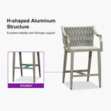 PURPLE LEAF Outdoor Bar Stool Set of 2 Aluminum Frame Bar Chair with Cushion and Back Kitchen Island Bar Stools