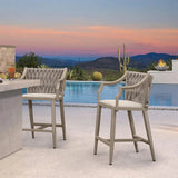 PURPLE LEAF Outdoor Bar Stool Set of 2 Aluminum Frame Bar Chair with Cushion and Back Kitchen Island Bar Stools