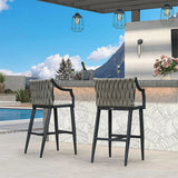 PURPLE LEAF Outdoor Bar Stool Set of 2 Aluminum Frame Bar Chair with Cushion and Back Kitchen Island Bar Stools