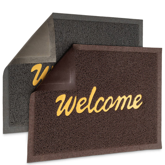 2-Piece Outdoor PVC Door Mat Set 23x16 Grey Brown