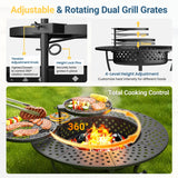 43'' Fire Pit with 2 Grills, Outdoor Wood Burning Fireplace