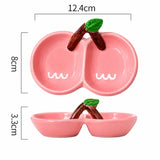 Cute Cherry Ceramic Double Dip Sauce Dish Bowl