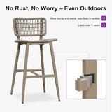 PURPLE LEAF Patio Counter Height Bar Stools Set of 2 Metal Bar Chairs with Back Wicker Woven Stools for Kitchen Island Pool Garden Outdoor Barstools